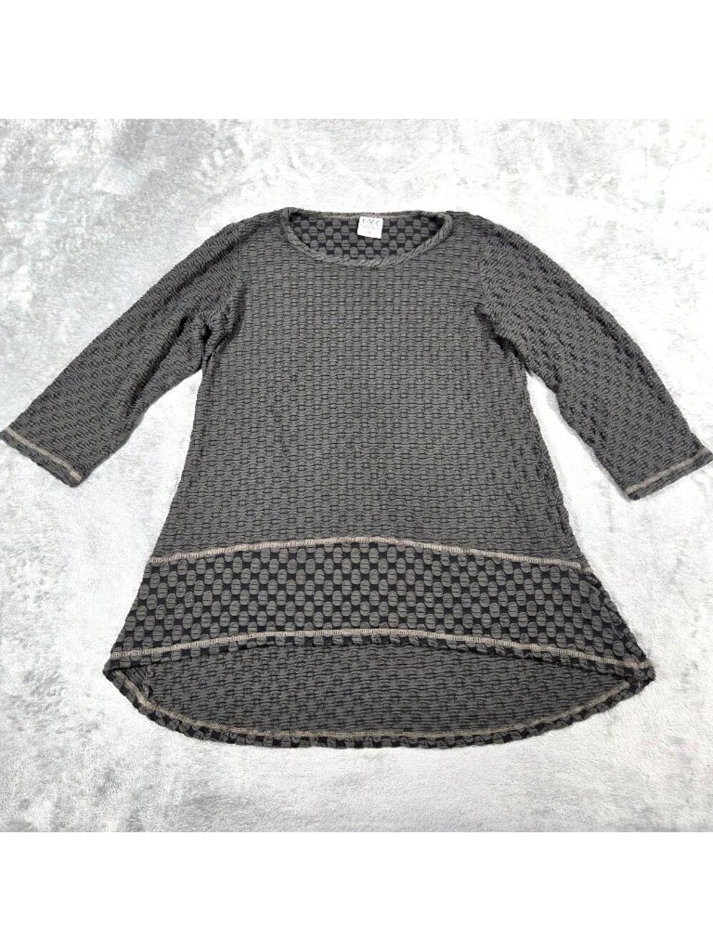 Color Me Cotton Top Small Olive Green Textured Hi Low Stretch Tunic CMC